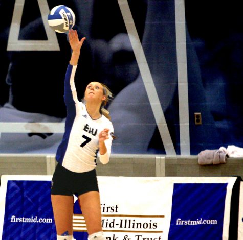 Taylor Smith serves the ball in a match against Belmont on Friday at Lantz Arena.