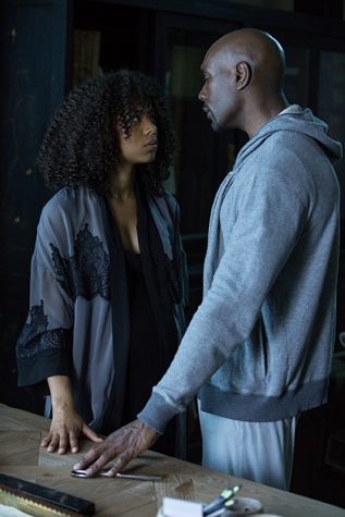 photo courtesy of SOny pictures Morris Chestnut (right) and Jaz Sinclair (left) in the movie "When the Bough Breaks." Their charcters Anna Walsh and John Taylor are mid-scene. The film debut in theaters September 9, 2016.