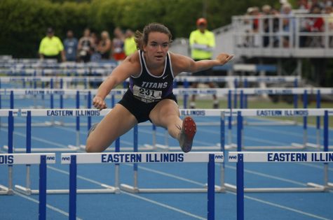 Gracie Feeney, a senior from El Paso High school, competed in class 1A for the 300 meter low hurdles race during the final round of the IHSA Girls Track Meet. She placed third with a time of 45.79.