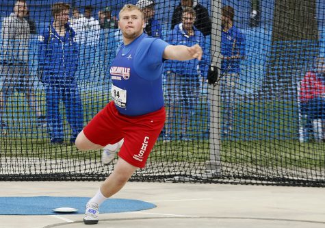 Daniel Card, a junior from Carlinville High School, competes in the class 1A discus throw Thursday at O’Brien Stadium during the preliminary rounds of the IHSA boys track meet.
