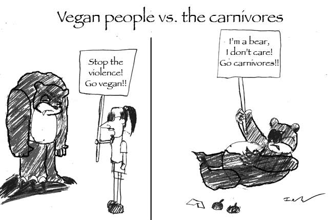 Editorial Cartoon: Vegan people vs. the carnivores 