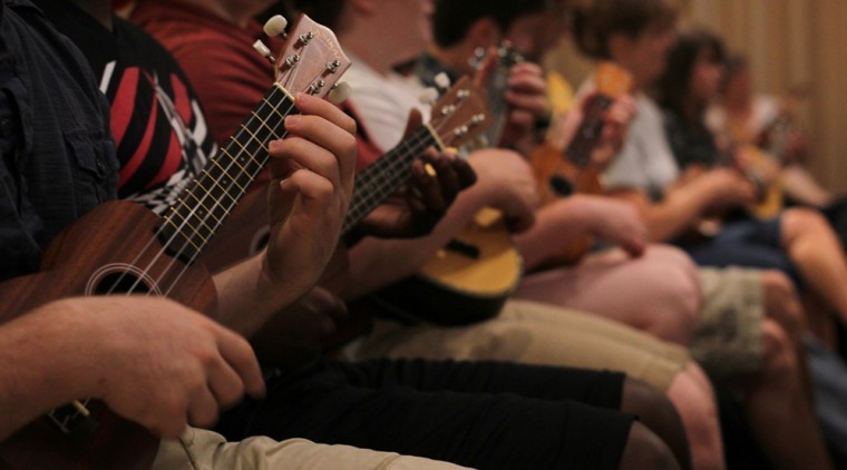 Photo: Future music teachers strum night away at Ukulele workshop