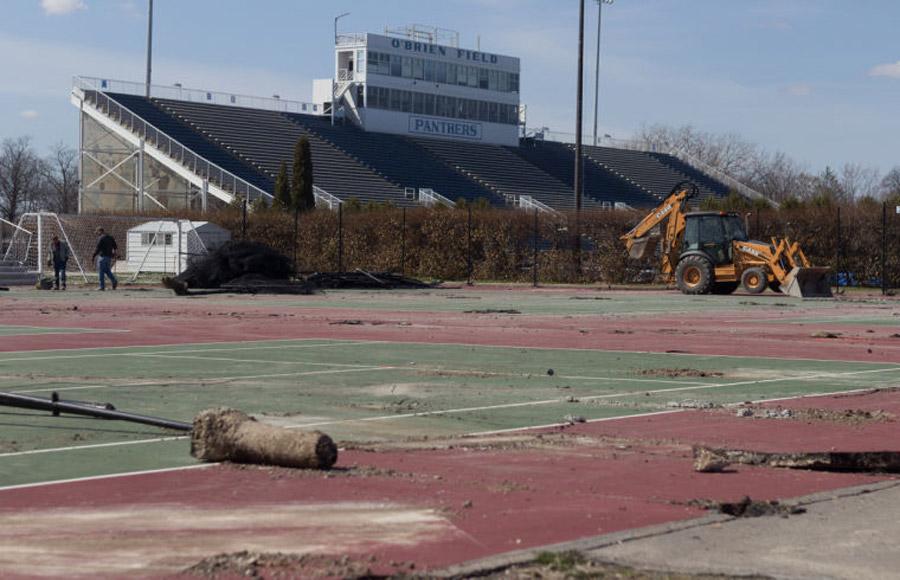 The initial stage of repairing Darling Courts begins on April 9, as the mens and womens tennis teams were forced to play most of their home matches at Charleston High School. The repairs will cost Eastern $224,350, with the scheduled complete date of June 30 still expected by Ne-Co Asphalt.