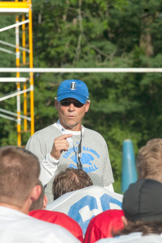 Kim Dameron gives a speech to his players at the end of practice on Thursday near O'Brien Field. Dameron enters Thursday's game against Minnesota as a first-time head coach after being the defensive coordinator at Louisiana Tech last year.