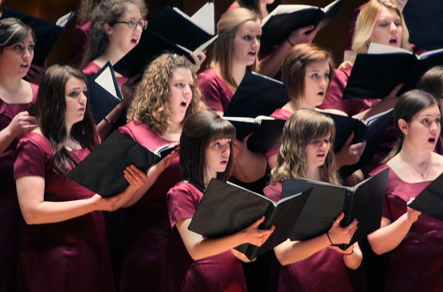 Easterns choral ensembles sing Set Me as a Seal, during the Eastern Symphony Orchestras performance, Songs of Love, Sunday in the Concert Hall of the Doudna Fine Arts Center. The concert was a compilation of love songs intended to celebrate the corpeal pleasures of love.