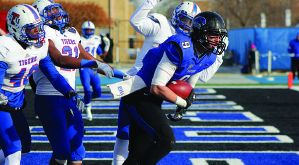 Redshirt junior wide receiver Jeff LePak breaks into the end zone ahead of defenders during the Panthers’ game against Tennessee State University at O’Brien Field on Dec. 7, 2013. LePak’s touchdown added to the Panthers’ victory with a score of 51-10.