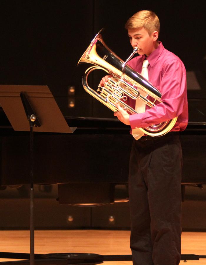 Kevin Forbes, a music major, performs his piece during OcTUBAfest in the Recital Hall of the Doudna Fine Arts Center on Thursday.