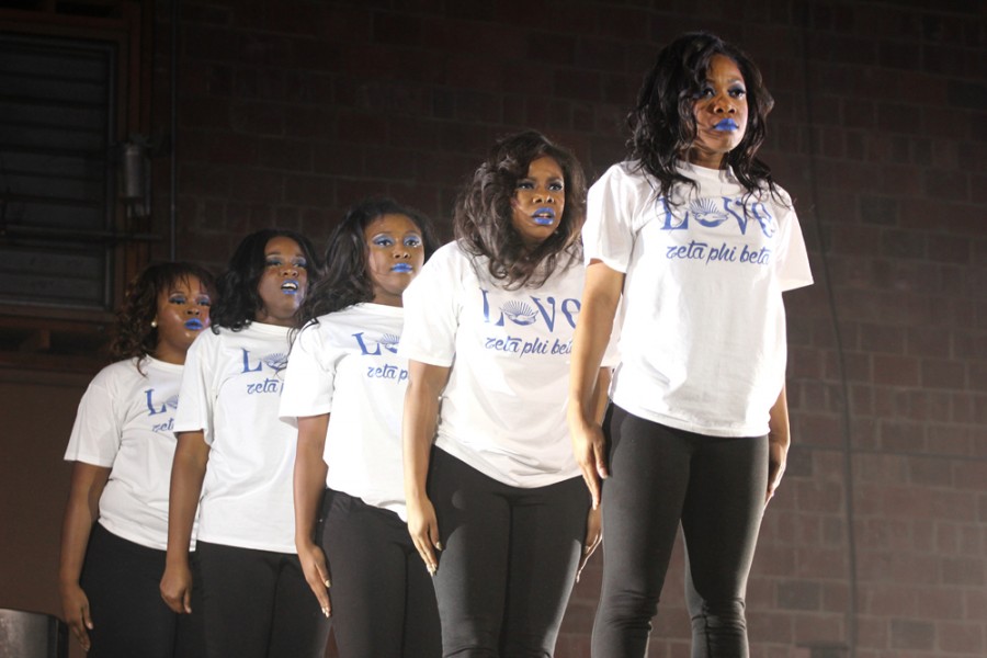 Members of the Zeta Phi Beta Sorority, Inc., perform their step routine during the NPHC Step Show in McAfee Gymnasium on Nov. 8.