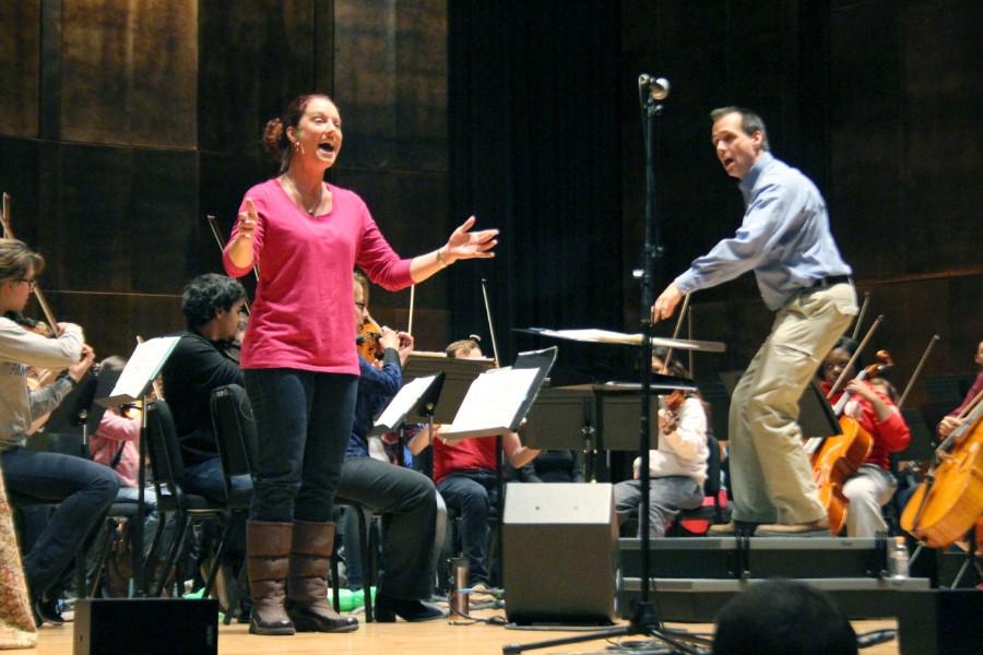 The Eastern Symphony and Chamber Orchestra’s rehearse with special guest singer Regina Rossi for the upcoming Stagestruck concert in the Dvorak Concert Hall of the Doudna Fine Arts Center on Wednesday.