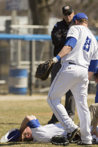 Red-shirt senior pitcher Christian Slazinik suffers a season-ending injury in a game on March 30 at Coaches Stadium.  The Panthers lost to the Gamecocks 8-6.