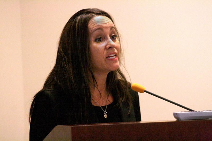 Historian Stacy McDermott speaks of how forward thinking Mary Todd Lincoln was during her presentation Friday in room 1849 of the Martin Luther King Jr. University Union.