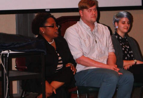 Gateway Program’s academic advisor, Yolanda Williams, Eastern alumni Josh Doleiu, and Ashlee Bell, sociology major, share their ‘coming out’ story during The Big Gay Panel in Buzzard Hall auditorium.