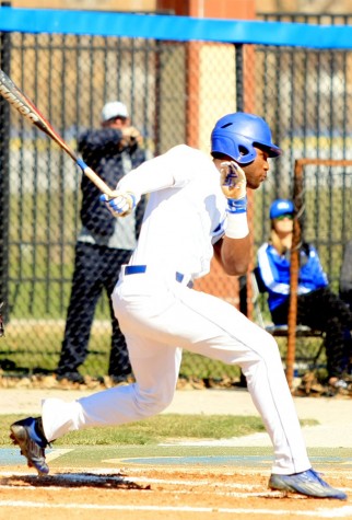 Demetre Taylor, a redshirt junior outfielder attempts a hit in the Panthers game Tuesday against Illinois State at Coaches Stadium. Taylor had three hits in the game.