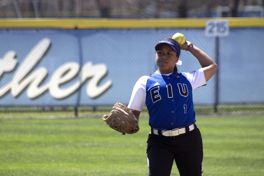 Junior Outfielder Jennette Isaac, passes the ball during the Eastern softball game Saturday against Tennessee Tech.