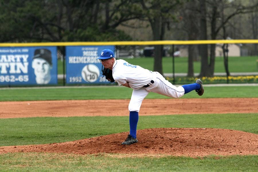 Freshman pitcher Andy Fisher, prepares to throw the ball during the Eastern men’s baseball game on Saturday.
