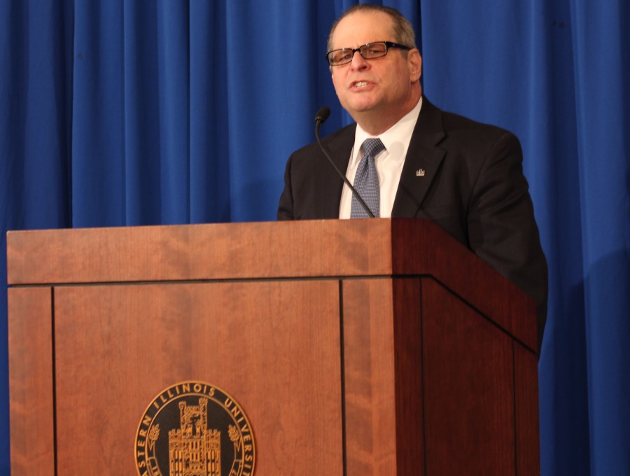 David Glassman, newly elected president of Eastern, speaks at a press conference introducing him as the new president at the Martin Luther King Jr. University Union, Mon. March 2, 2015 in the University Ballroom. Glassman will begin his position this summer June 1, 2015.