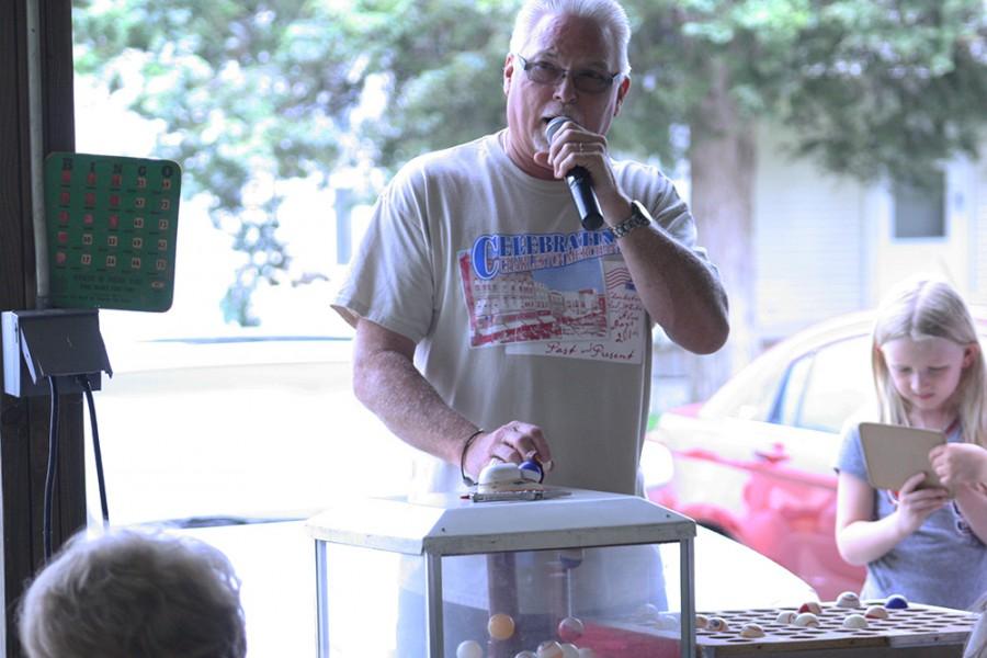 Butch Hackett calls the game Sunday afternoon during the Harold Hackett Memorial Bingo Game. The bingo game is named after his late father who was active in the community and the originator of the annual bingo game. Butch and his brother Dave are carrying on with their father’s tradition. Butch has been active in this event for the past 20 years.