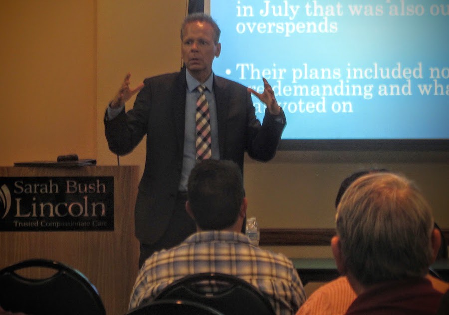 Sen. Dale Righter gives a legislative update during a Mattoon town hall meeting Tuesday in the Lumpkin Education Center. 