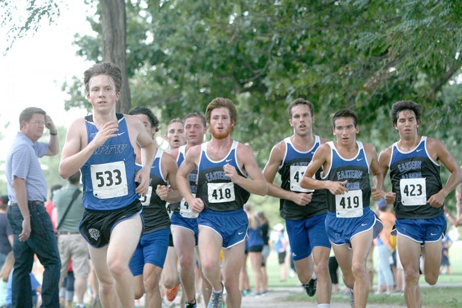 The Mens Cross Country team start off the race September 5, 2014  on the Panther Trail. The team took 2nd place at the EIU Walt Crawford race.