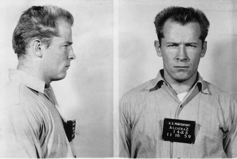 photo by Wikipedia user Jbarta
James Whitey Bulger gets his booking photograph taken at Alcatraz in 1959. Black Mass was based off of Bulgers life.