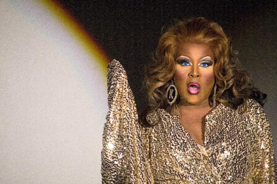 Kelasia Karmikal, of Champaign, Ill., performs a routine in a self-made gown at the Diva Drag Show: Greek Gods and Goodesses on Monday in the Grand Ballroom of the Martin Luther King Jr. University Union.