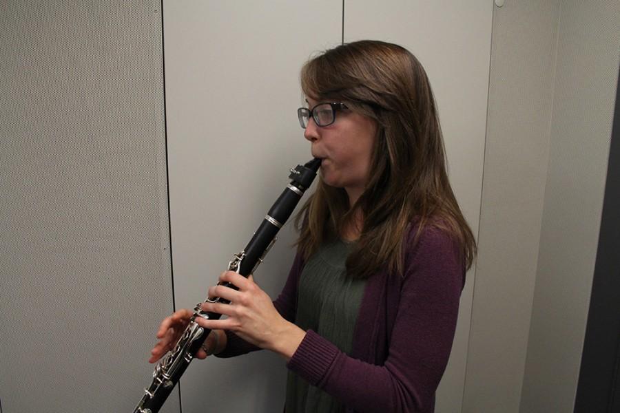 Helen Plevka, a senior English major practices “Weber’s Second Concerto” for the clairnet, Thursday in the Doudna Fine Arts Center. Plevka is preparing for a concerto competition this Monday.