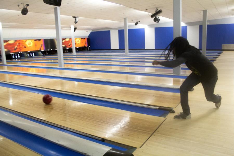 Kevin Greaves, a sophomore physics major, plays a game of bowling on Wednesday at EIU Lanes in the Martin Luther King Jr., University Union.