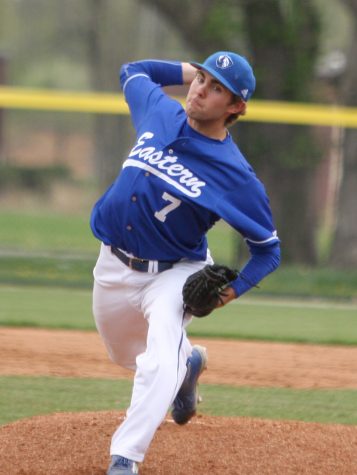 Sophomore Ben Hughes fires a pitch Wednesday afternoon against Illinois College. Hughes pitched four innings and allowed one run in the Panthers' 7-6 win.