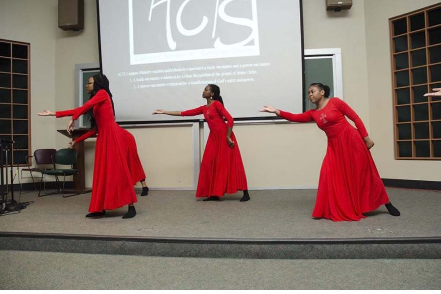 ACTS praise dancers, Anointed Worshipers, perform choreographed dances twice a month. There are six members on the team and they use different formations when together.