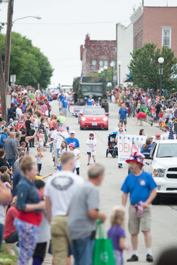The parade makes its way down down Sixth Street on Monday.