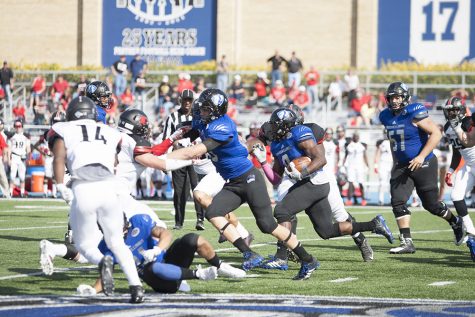 Red-shirt senior runningback Devin Church rushed for 75 yards and 1 touchdown in the game against Southeast Missouri on Oct. 10, 2015. The Panthers won 33-28.