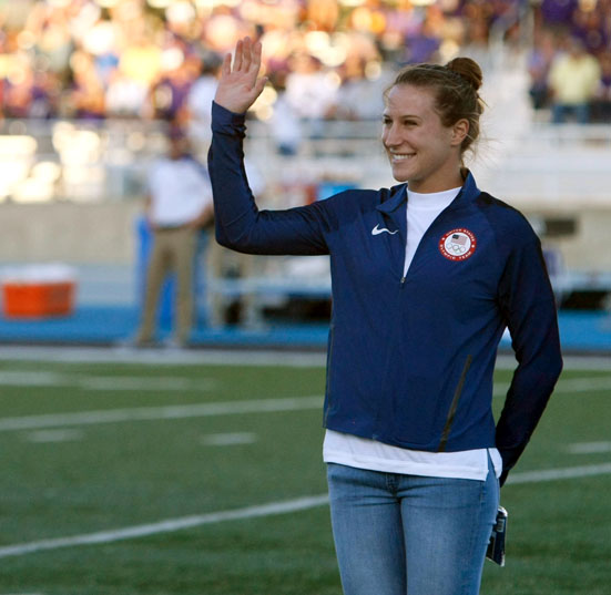 EIU alumna Lauren Doyle was recognized by the University during a special ceremony between the first and second quarters of the football game agaisnt Western on Thursday, Sept. 1.