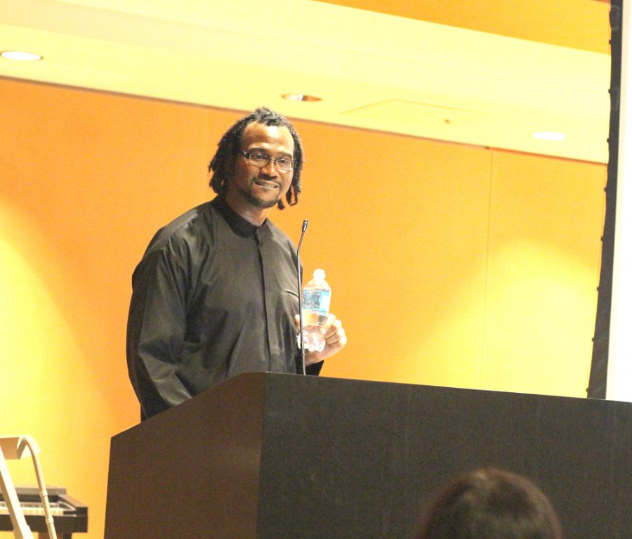 Mansa Bilial Mark King, an associate proffesor of Sociology at Morehouse College in Atlanta discusses how Africana Muslims are marginilized in our society, and the need to end racial injustice in general during a lecture in The Doudna Lecture Hall on Thursday night.