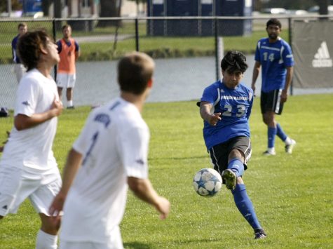 Freshman Jonathan Huerta kicks the ball upfield Saturday at Lakeside Field. The Panthers beat Western 2-0 during their final home game.