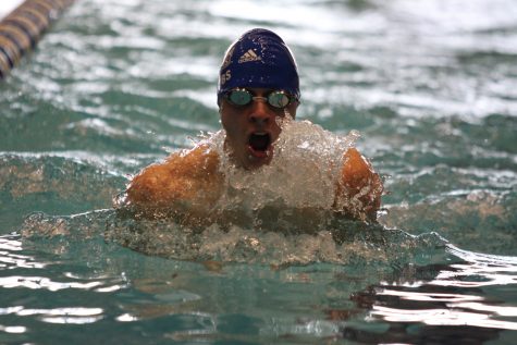 Senior Matt Jacobs set the Padovan Pool record in the men’s 50-yard breaststroke Saturday.