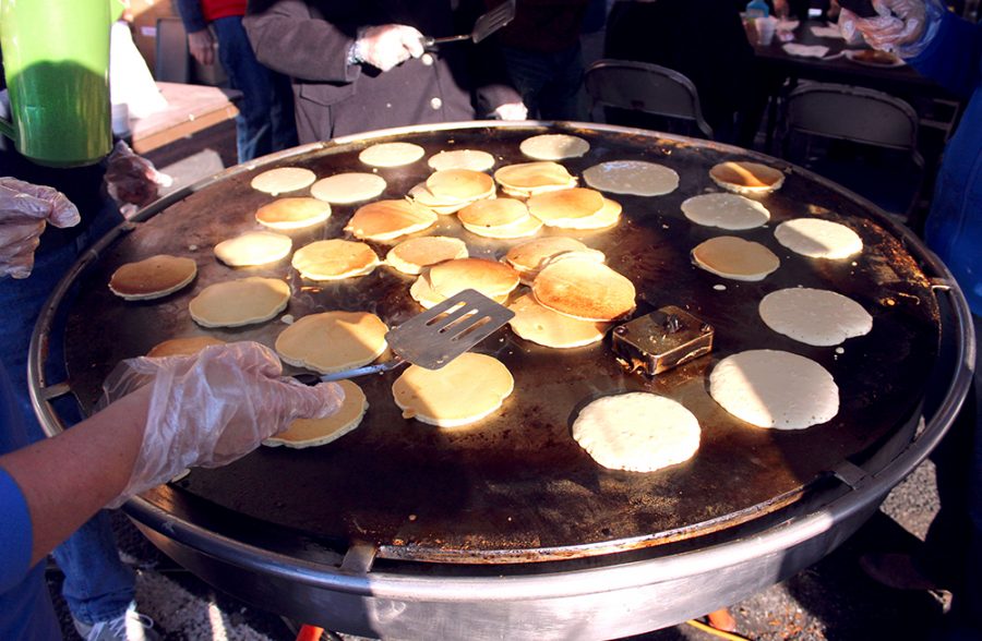 Hundreds of pancakes were made Saturday morning during the Rotary Pancake Breakfast in Dirty’s Bar and Grill parking lot.