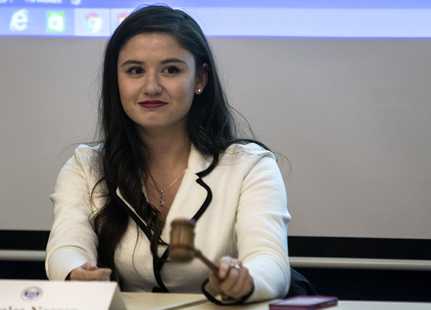 Felicia Wagner adjourns her first meeting as speaker of the student senate. Wagner was elected in an almost unanimous decision during Wednesday nights student senate meeting.