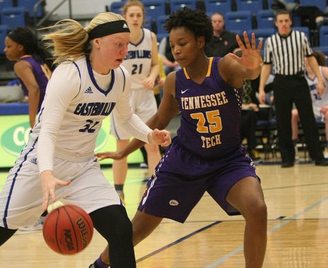Freshman Jennifer Nehls drives towards the basket during Saturday’s 54-46 win over Tennessee Tech at Lantz Arena.