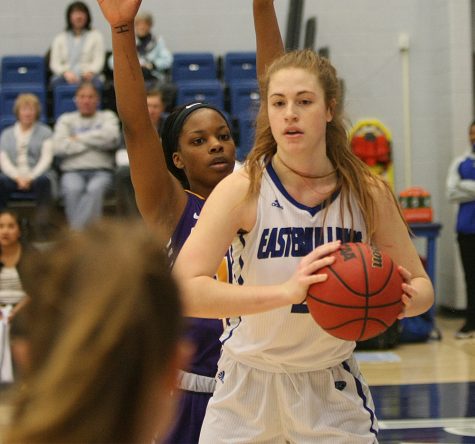 Sophomore Halle Stull grabs a rebound Saturday at Lantz Arena. Stull grabbed 6 boards in the Panthers 54-46 win over.