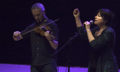 Tom Morrow and Cathy Jordan of Dervish, a traditional / folk group from Ireland, perform a ballad at the Doudna Fine Arts Center Wednesday. Dervish successfully engaged its audience — a majority were clapping along with the traditional Irish music just before the intermission.