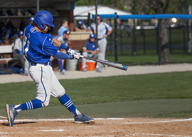Sophomore Jimmy Govern flies out to left field in the 6th inning of the Panthers' game against Indiana State Tuesday at Coaches Stadium. The Panthers beat the Sycamores, 8-7, bringing their win streak to seven.