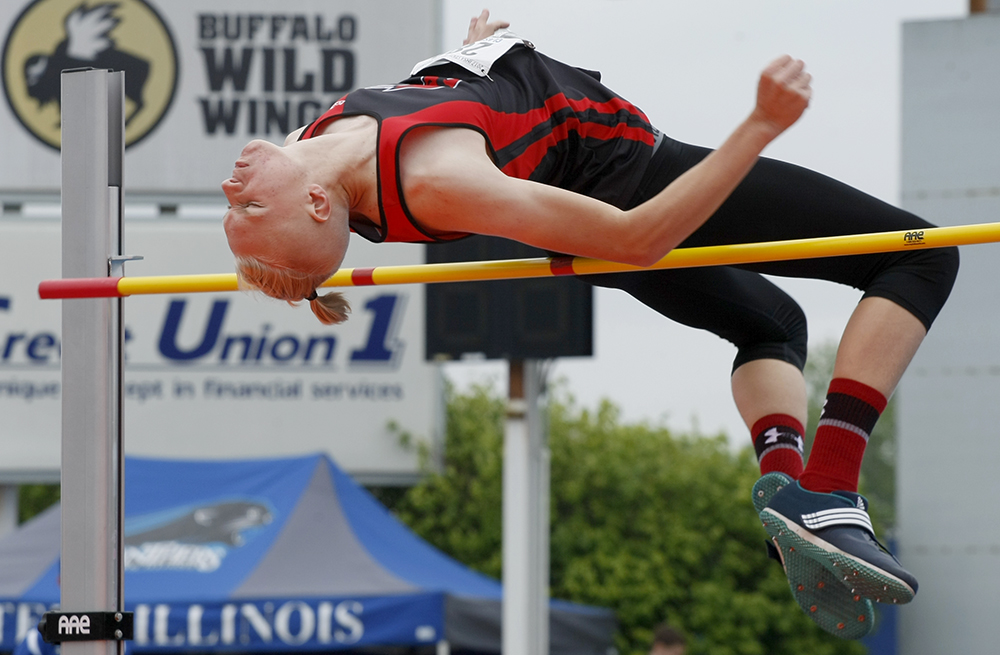 Christian Groenewold, a junior from Forreston (COOP) High School, competes in the class 1A high jump event Thursday during the preliminary rounds of the IHSA boys track meet at O’Brien Stadium.