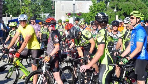 Cyclists competing in the 50-mile race, line up at the starting line Saturday during the inaugural Tour de Charleston.