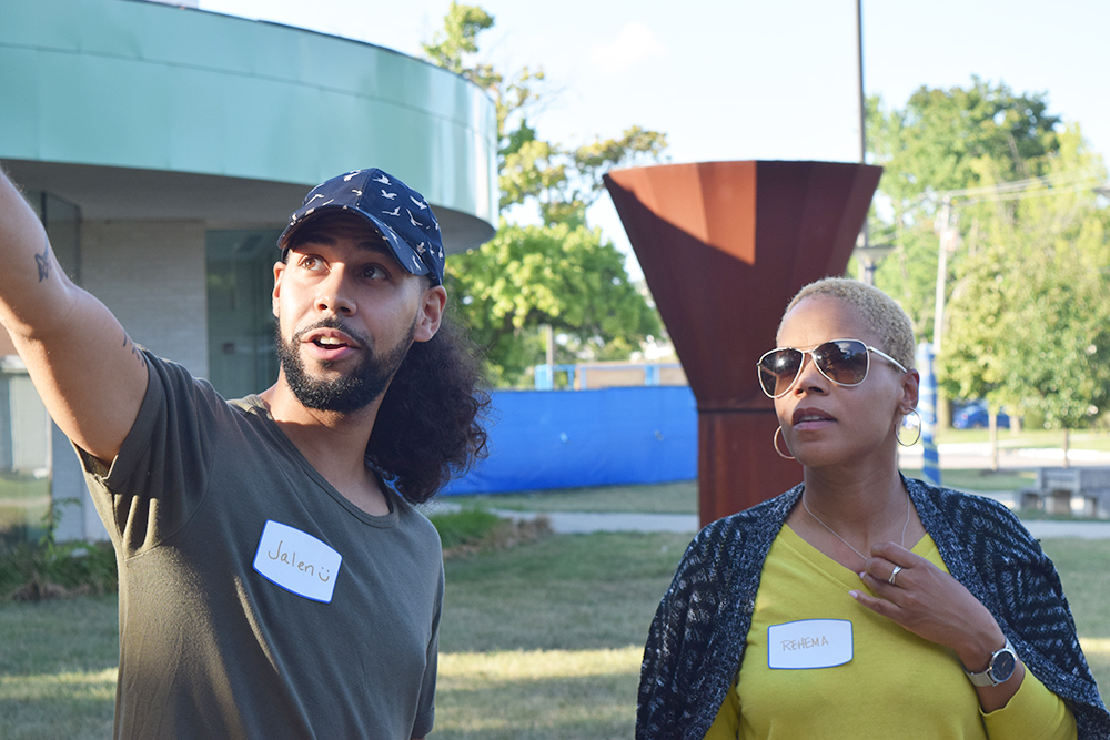 Jalen Washington, a senior business and management major also working as an event planner for the Tarble Arts Center, and Rehema Barber, the director and chief curator of the Tarble Arts Center, discuss specfics for Tuesday night’s Tarble TalkBack event. Washington and Barber hoped that the Tarble TalkBack would allow people to make connections with each other and also with the Arts Center.