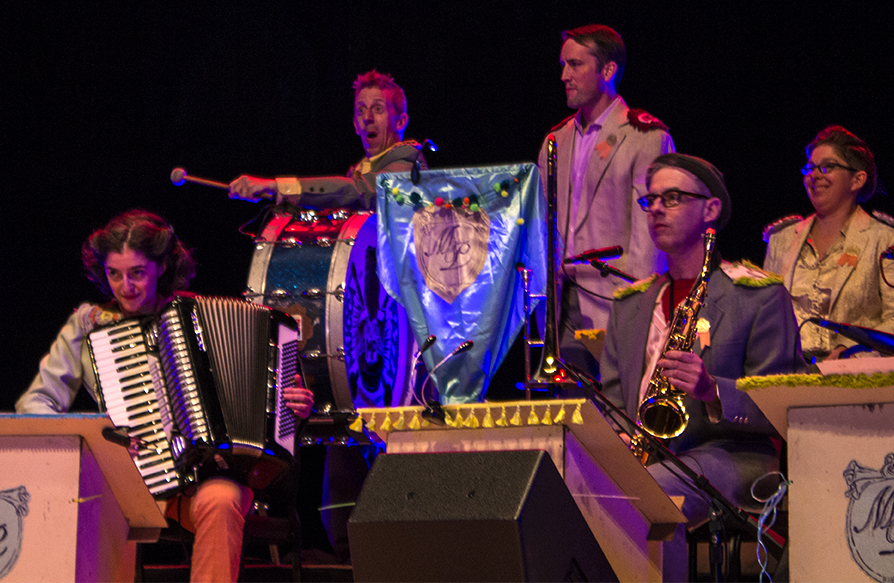 Band members of Mucca Pazza perform Thursday night in the Dvorak Concert Hall of the Doudna Fine Arts Center.