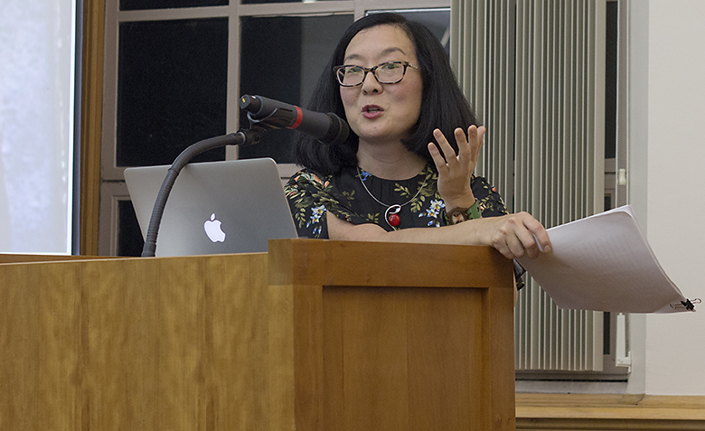 English professor Suzie Asha Park  gives the keynote presentation “The Boy Who Lived: Harry Potter and the Culture of Death” at the opening reception for “Twenty Years of Harry Potter: Celebrating a Phenomenon.” Park said she first became acquainted with the Harry Potter books five years ago.