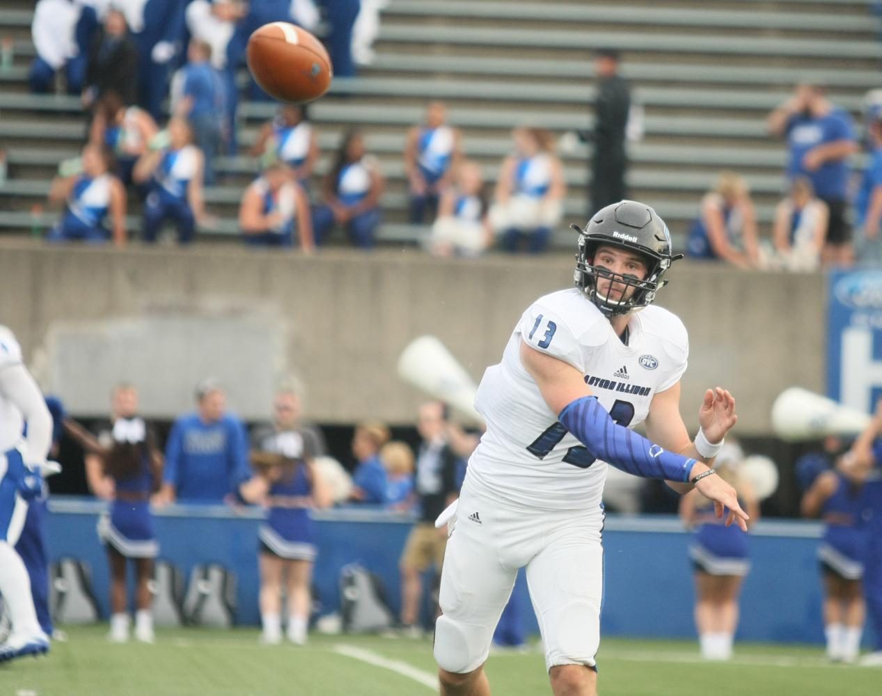 Eastern quarterback Mitch Kimble fires a pass August 31st at Memorial Stadium in Terre Haute, Indiana. Kimble threw a game-winning touchdown pass to lead the Panthers over Indiana State 22-20.