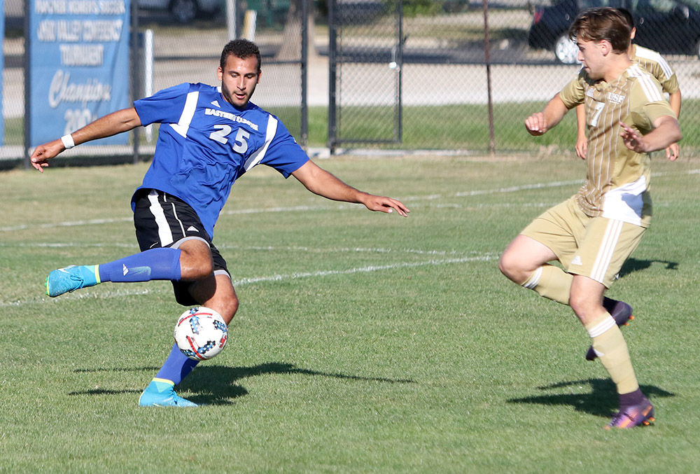 Freshman Shady Omar attempts to kick the ball away in the Panthers’ 1-0 win over Saint Francis Sept. 10 at Lakeside Field. The Panthers play at Western Saturday.