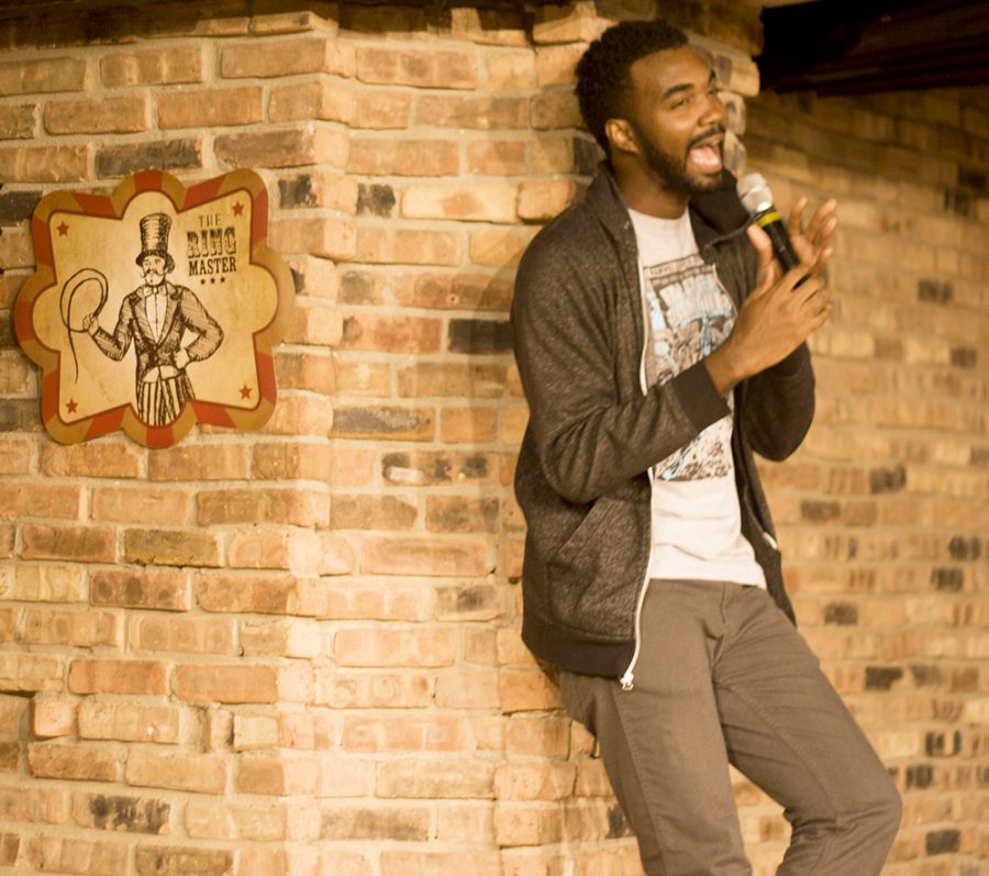 Comedian Lafayette Wright entertains a crowd Thursday night at the 7th Street Underground in the Martin Luther King Jr. University Union. Wright said this is his first time here and would gladly come back. Wright also said that this was one of the better crowds he has seen.