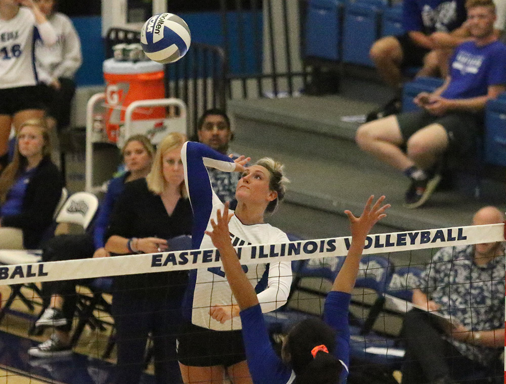 Maria Brown goes up for a kill against Tennessee State Saturday afternoon at Lantz Arena. Brown finished with nine kills and the Panthers won 3-1.